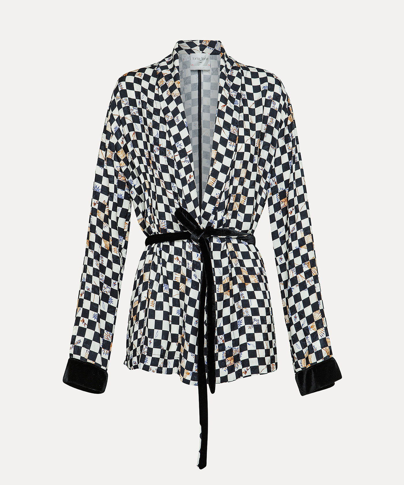 bedroom jacket in viscose in a damier jacquard pattern forte forte